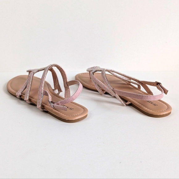 Flawed JustFab Stasha Bohemian Flat Thong Sandals Ankle Strap Pink Silver- sz 10 - Picture 4 of 13
